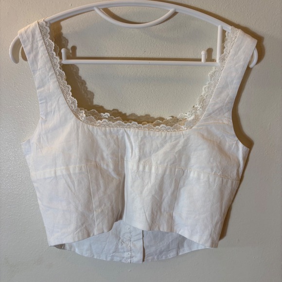 Commense White Lace Trim Button Up Strappy Top Size Small - Picture 3 of 6